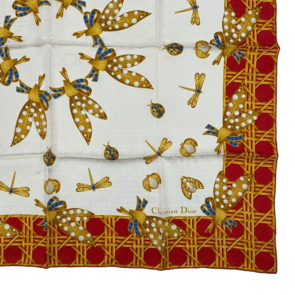 Dior Christian Scarf Silk Diana Insect Red